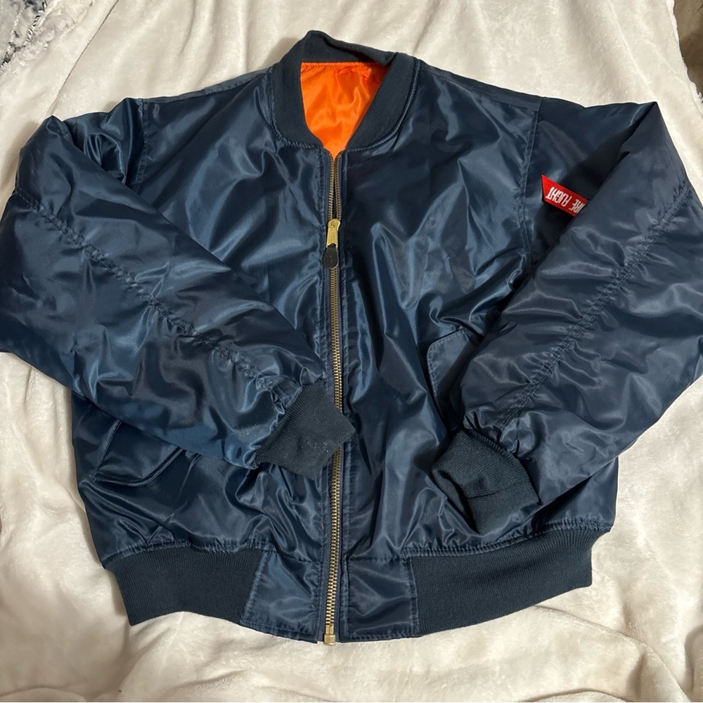 Rothco Dark Blue Bomber Jacket with Orange Lining reversible XL